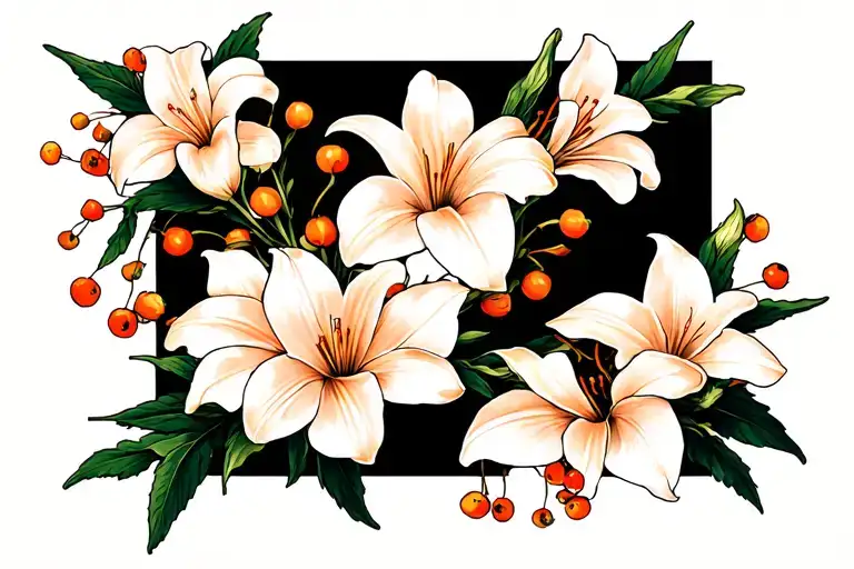 Zara With Blooming Lillies And Hawthorn Flowers