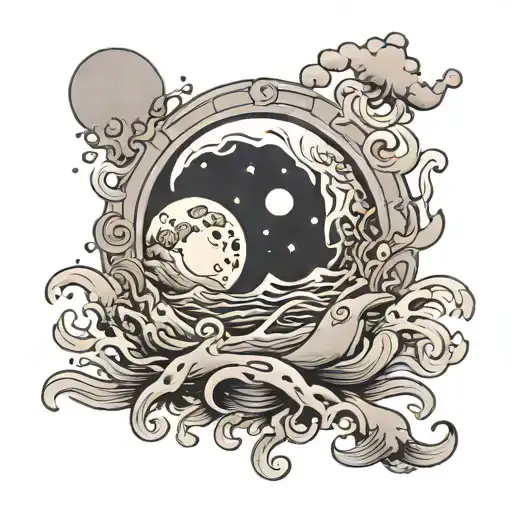 Grey Moon Over The Sea