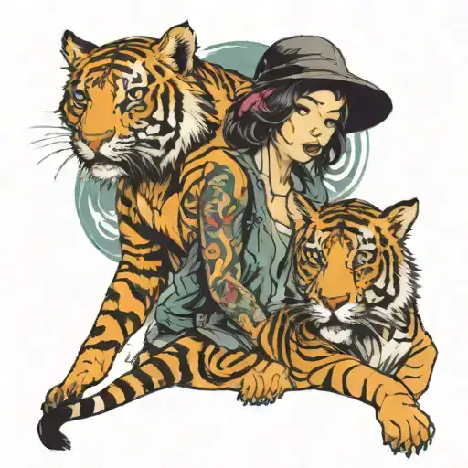 Tiger And Girl Looking