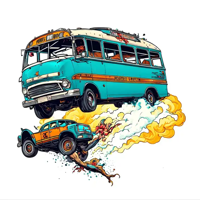 Car Jumping Over A Bus