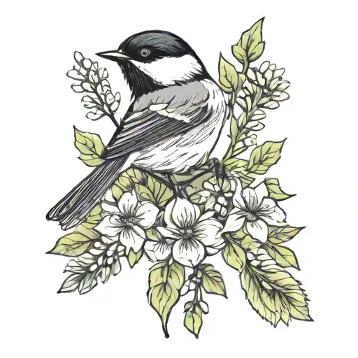 Chickadee And Wildflowers