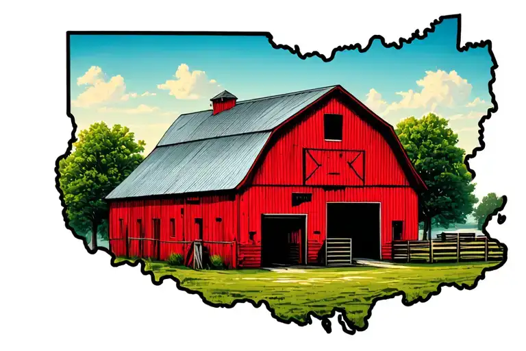 Illustrated Red Barn Inside Ohio State Shape