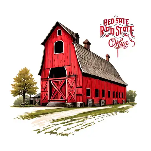 Illustrated Red Barn Inside Ohio State Shape