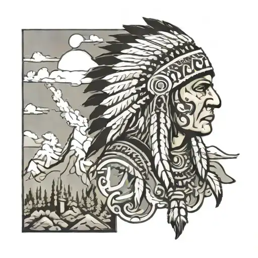 Chief Illiniwek And Mountains And Fire