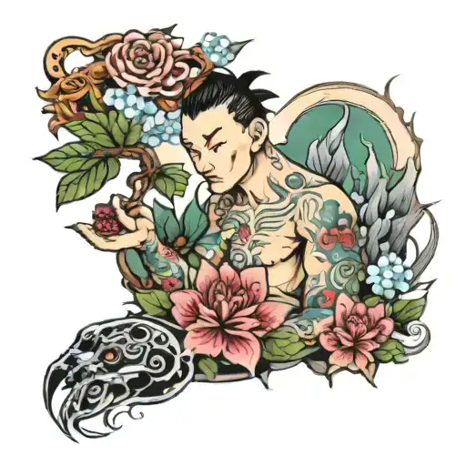 Samuri Tending Garden