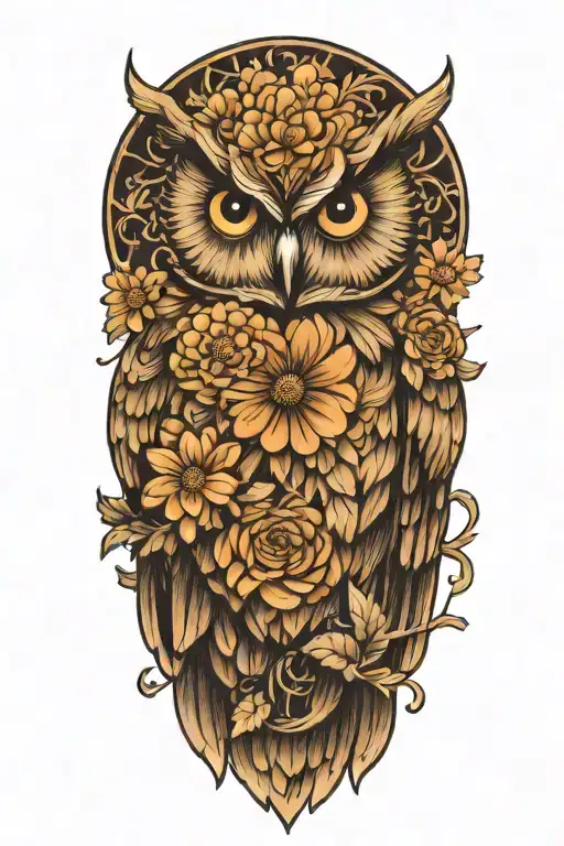 Owl With A Chrysanthemum