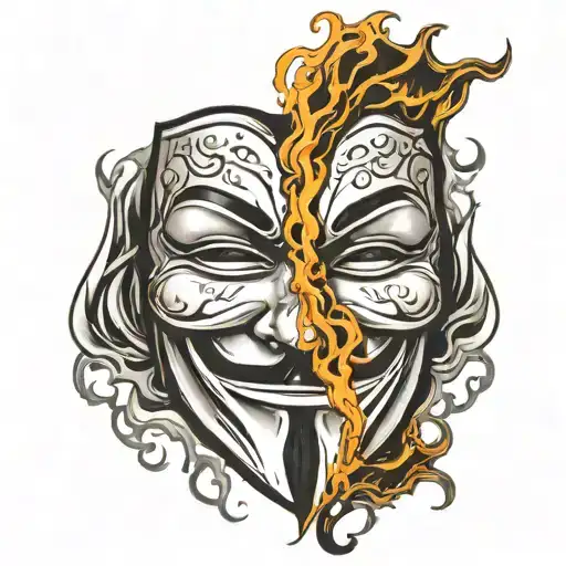 V For Vendetta Mask With Fire Coming Out From Underneath