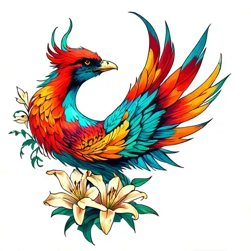 Phoenix With Lillies Blooming