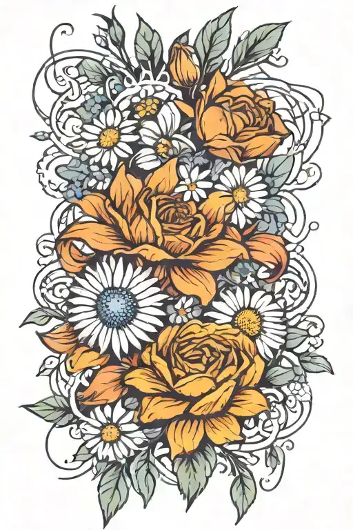 Rose Daisy Aster Larkspur Flower Intertwined