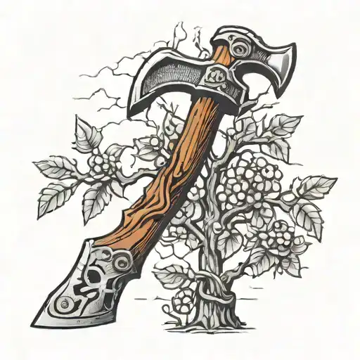 Rusty Axe With A Small Trufulla Tree Growing Out Of The Rotting Handle