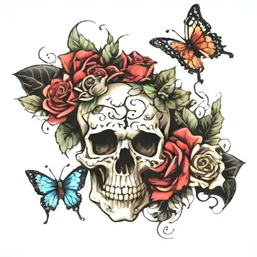 Skull Butterflies And Roses