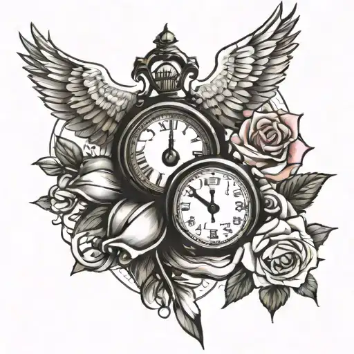 Forearm Tattoo With Dove Rose Clock And Open Book
