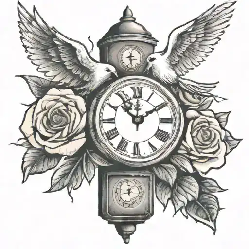 Forearm Tattoo With Dove Rose Clock And Open Book