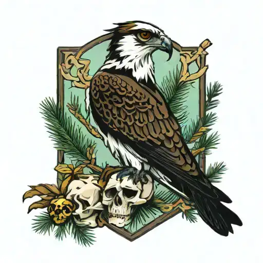 Osprey With Skulls And Pine Trees