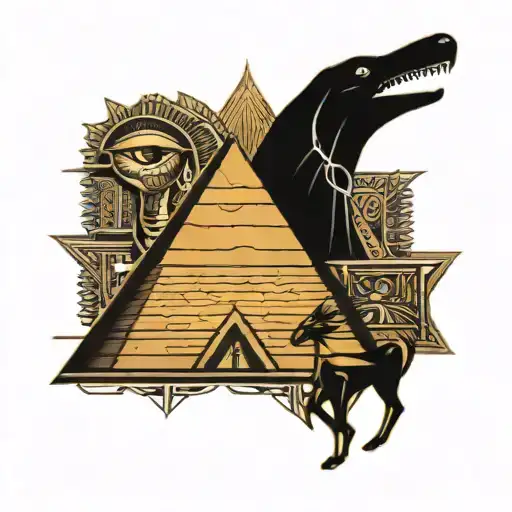 Pyramids Of Egypt With Anubis And Eye Of Ra
