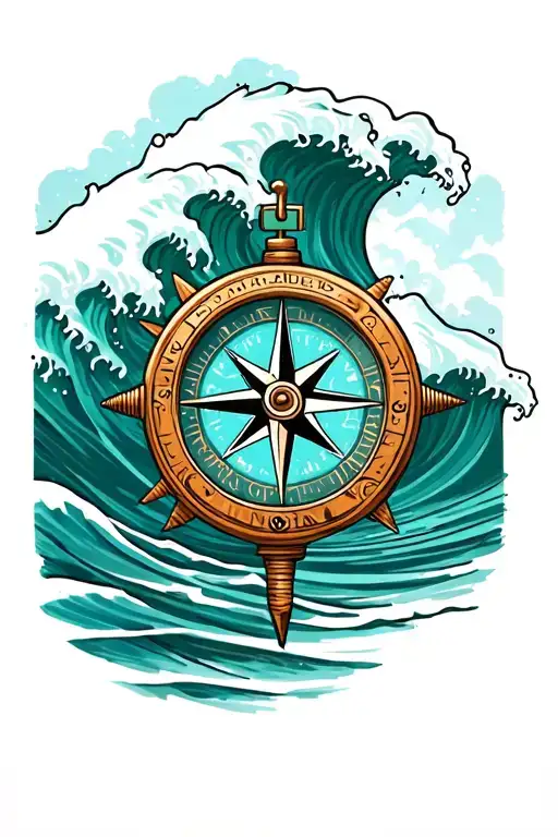 Compass Ocean Waves Crashing Swimmer