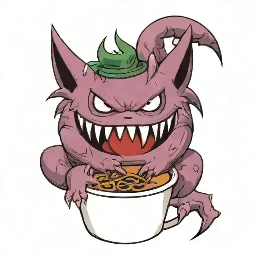 Gengar In Frog Onesie With Starbucks Coffee Cup