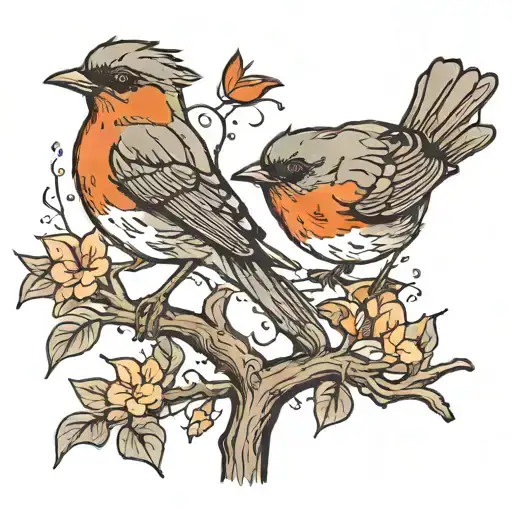 A Mama Robin Bird Hold A Upside Down Heart While Feeding Her Baby Bird On A Tree Limb