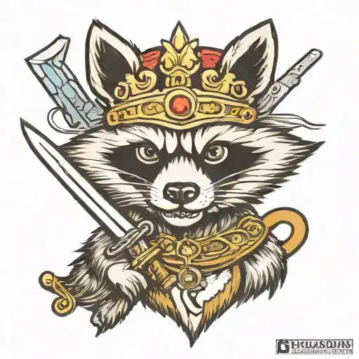 Angry Raccoon With King Crown And Sword