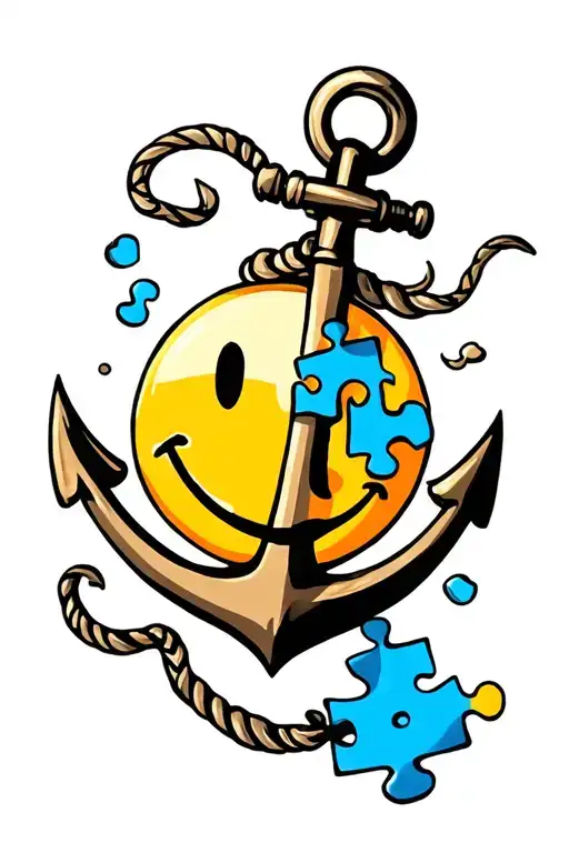 Smiley Face And A Anchor That Has A Puzzle Piece Falling Off It