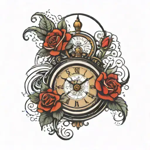 Clock And Rose With Waves Crashing In The Background