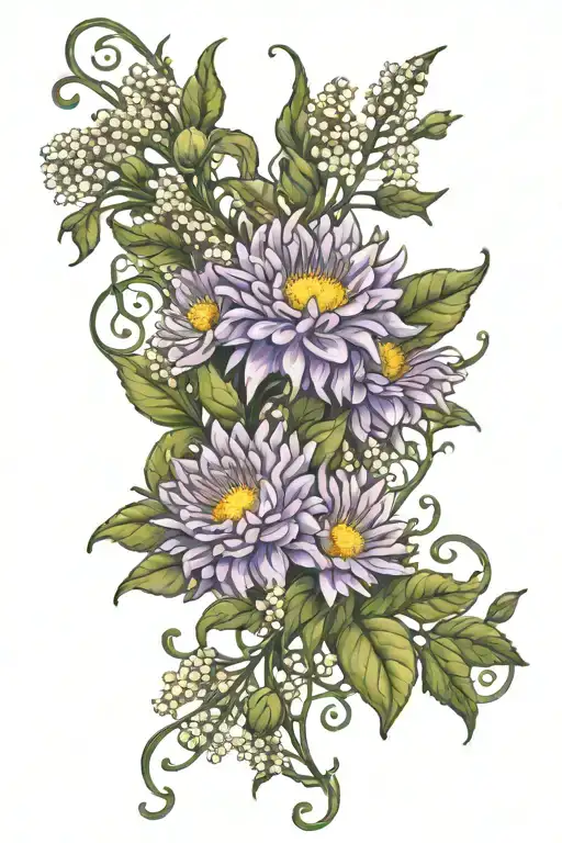 Vines With Aster Flowers And Baby's Breath