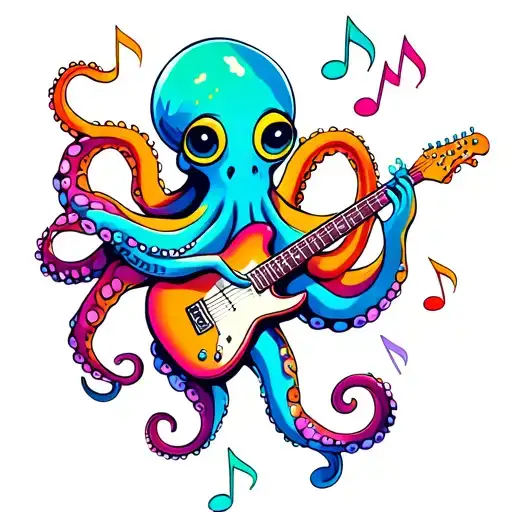 An Octopus Playing A Guitar Surrounded By Colorful Music Notes