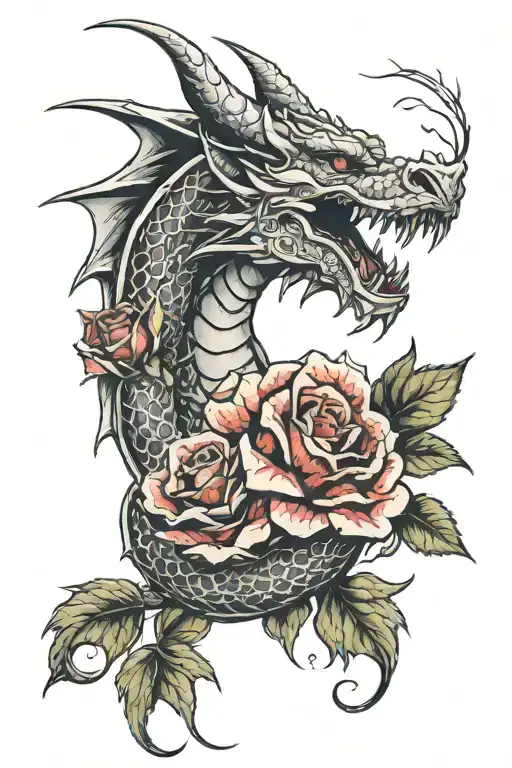Dragon And Red Roses