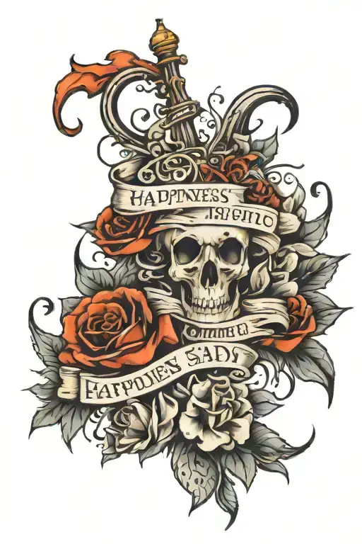 Text 'Happiness Is Not The Absence Of Being Sad' With Religious Elements