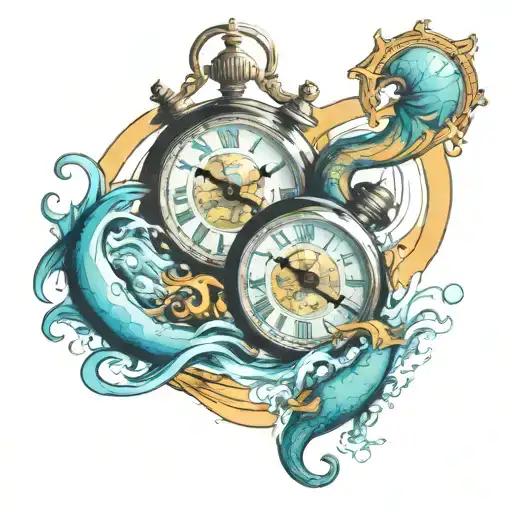 Clock In Water With Both Gemini And Scorpio Zodiac Sign