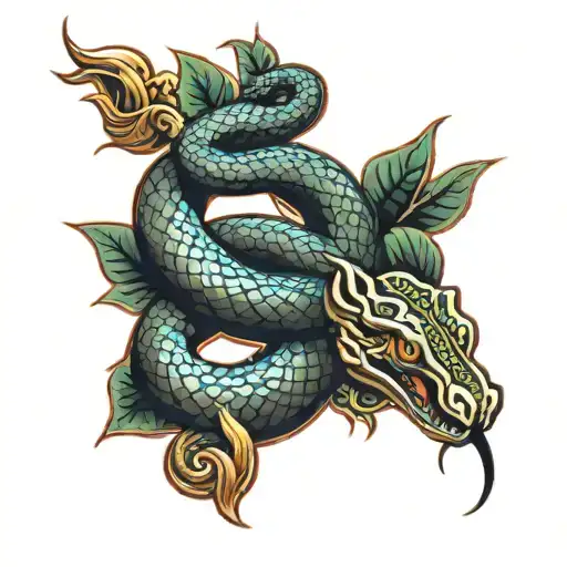 Thai Style Snake Tattoo On Back Of Neck