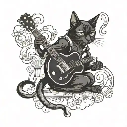 Black Cat Playing A Guitar