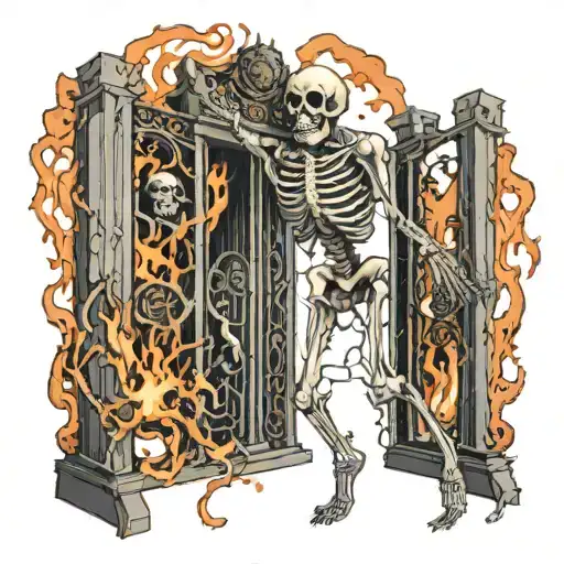 Skeleton Escaping Gates Of Hell