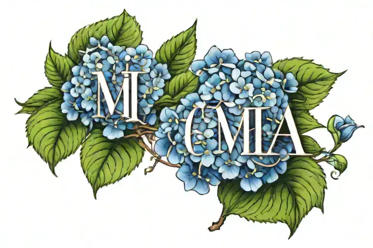 Hydrangea Flower With The Name Mia On The Stem Wrapped