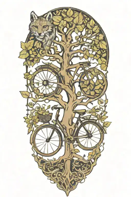 Bicycle With A Tree Intertwined Fantasy And A Lynx