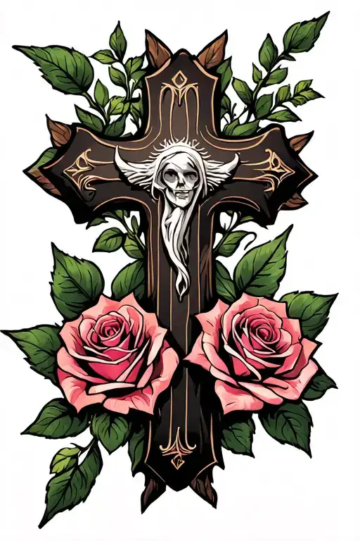 Cross With Roses Intertwined