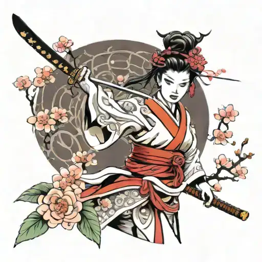 Samurai Woman With Sakura Full Length