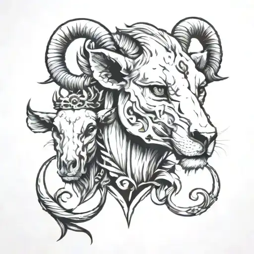 Lioness And Goat Skull