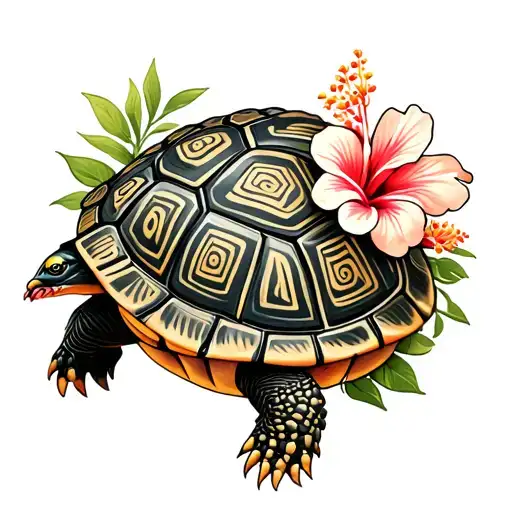 Tortoise Maori And Flower Hibiscus Flower