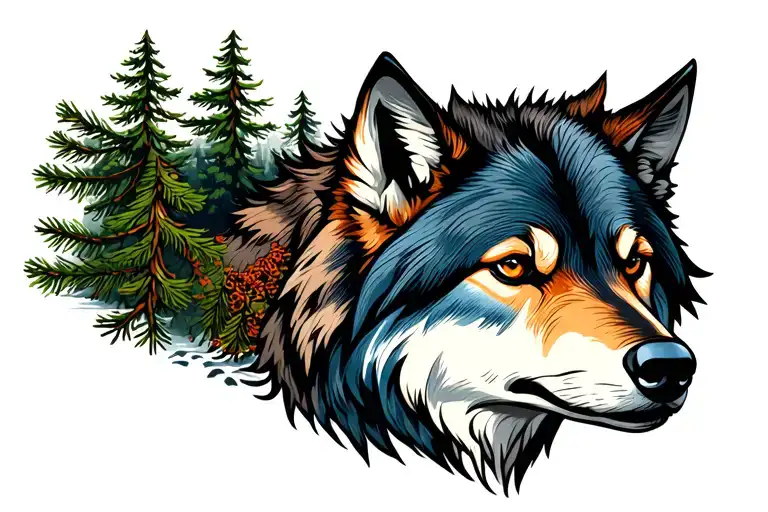 Wolf And Pine Forest