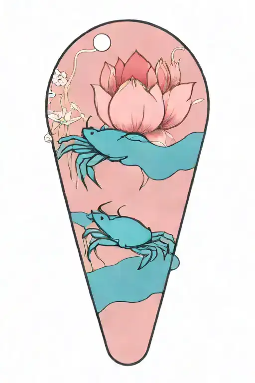 Crab And Lotus Flower Blooming