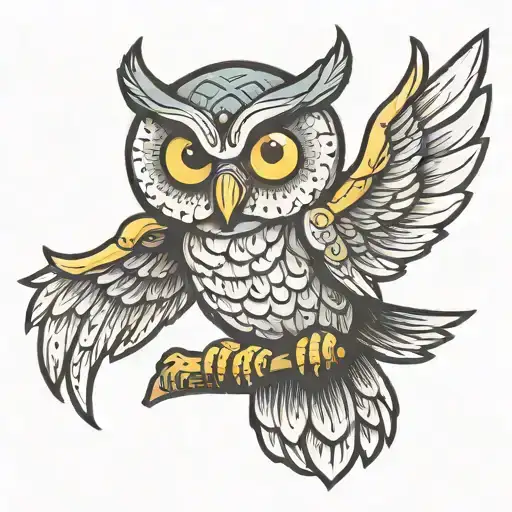 Cartoon Owl Flying With Banana