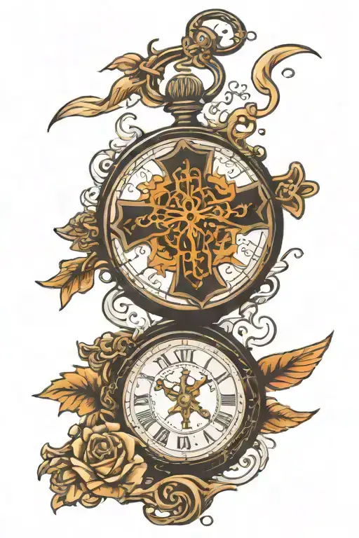 Cross And Pocket Watch Face Made Entirely Of Black
