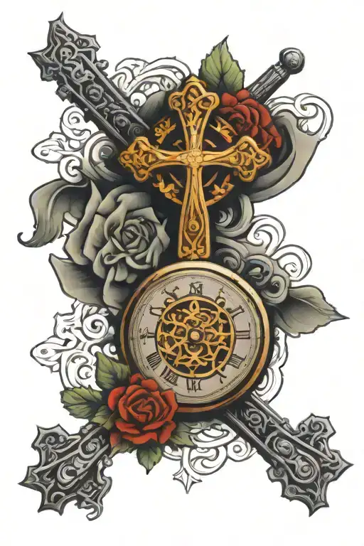 Cross And Pocket Watch Face Made Entirely Of Intricate