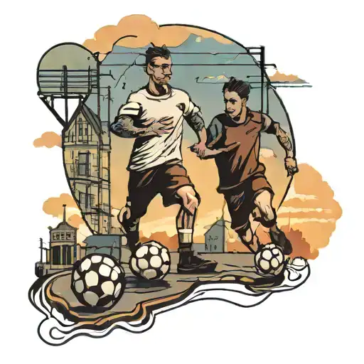 Two Brothers Playing Soccer In The Middle Of The Street In The Sunset