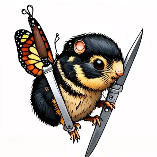 Lemming With A Butterfly Knife Piercing