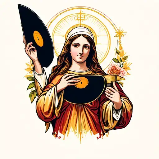 A Catholic Virgin Holding A Vinyl Record