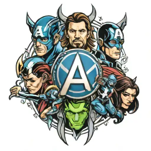 The Avengers Tattoo Idea With Color Blue