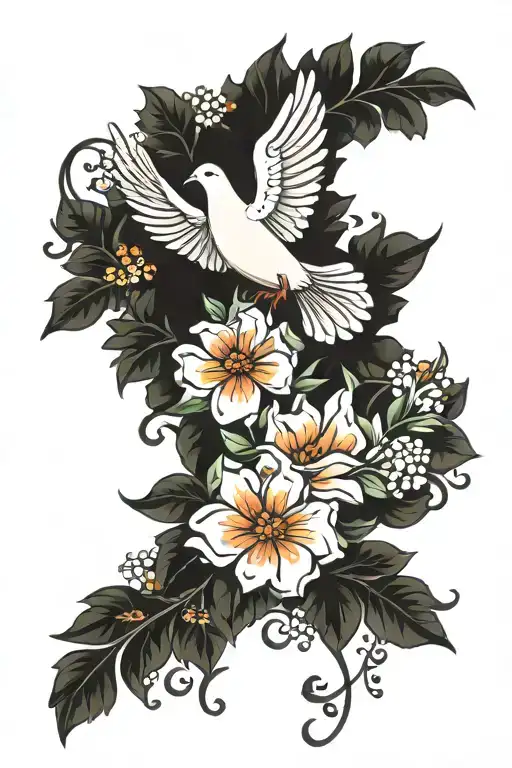 Dove Flying Out Of Flowers