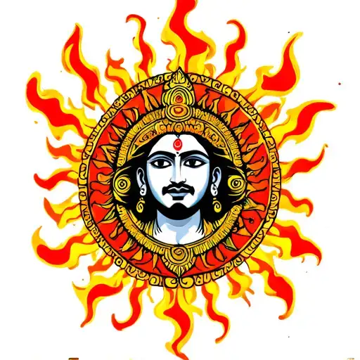 Hindu Sun God Surrounded By Fire With A Calm Expression